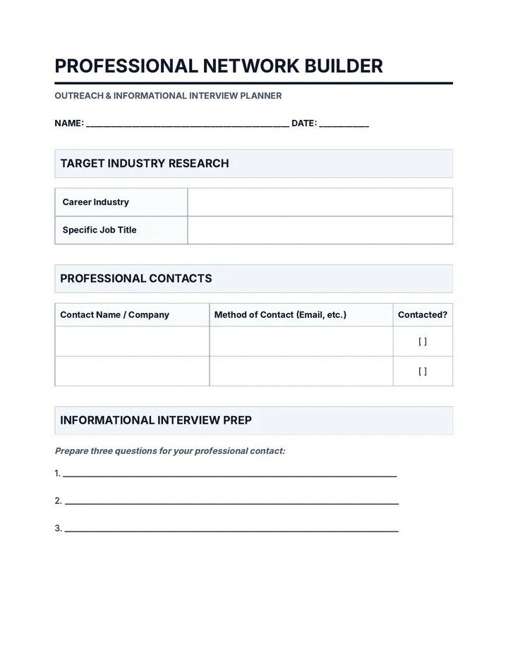 Professional Network Builder Worksheet
