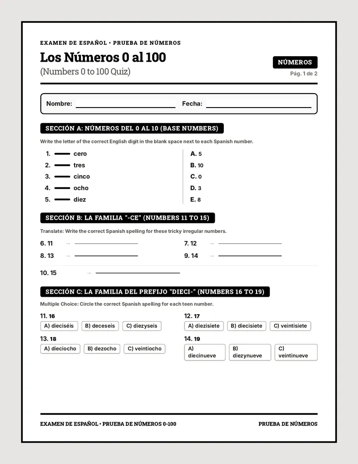 Spanish Numbers Quiz