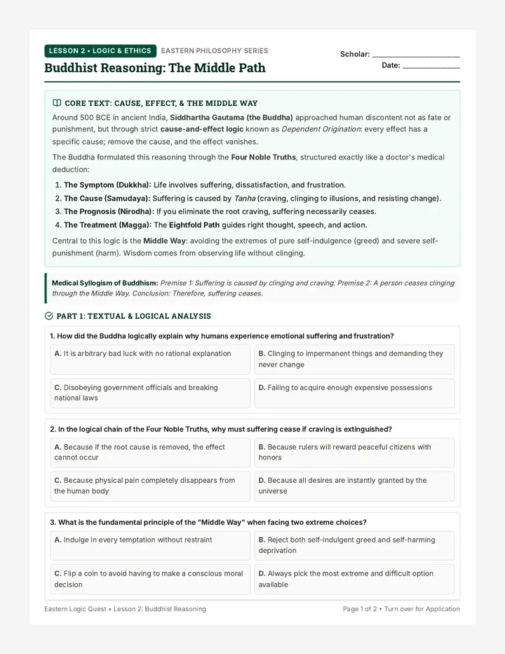 Buddhist Reasoning Worksheet