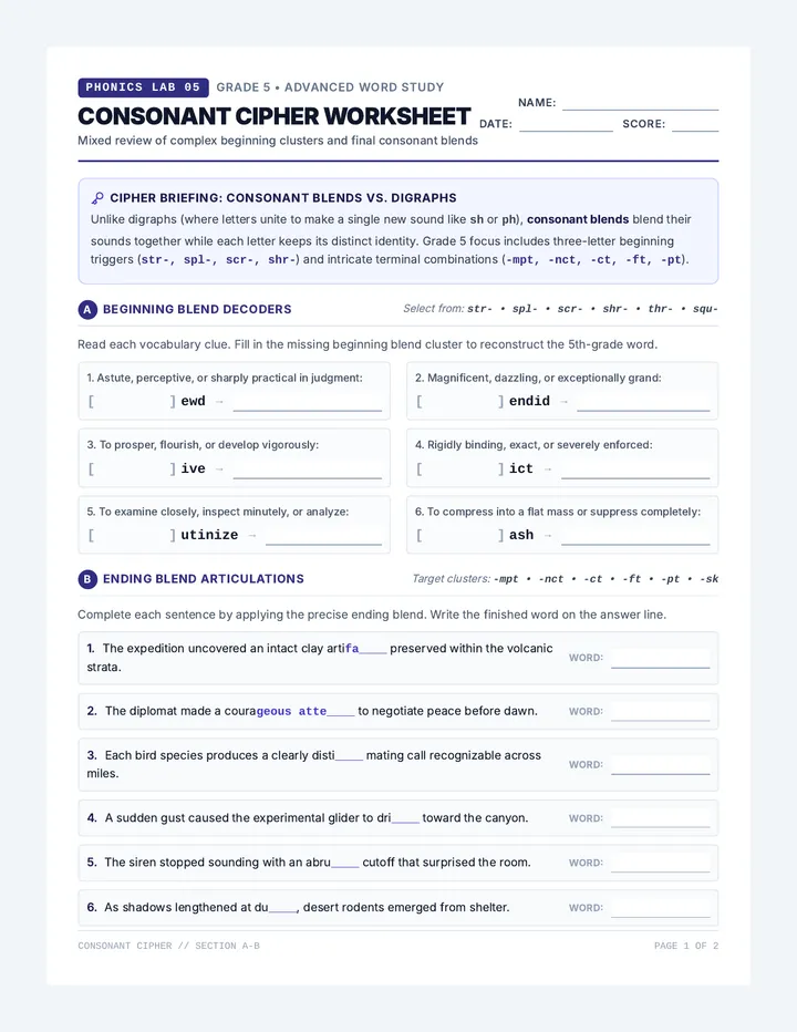 Consonant Cipher Worksheet