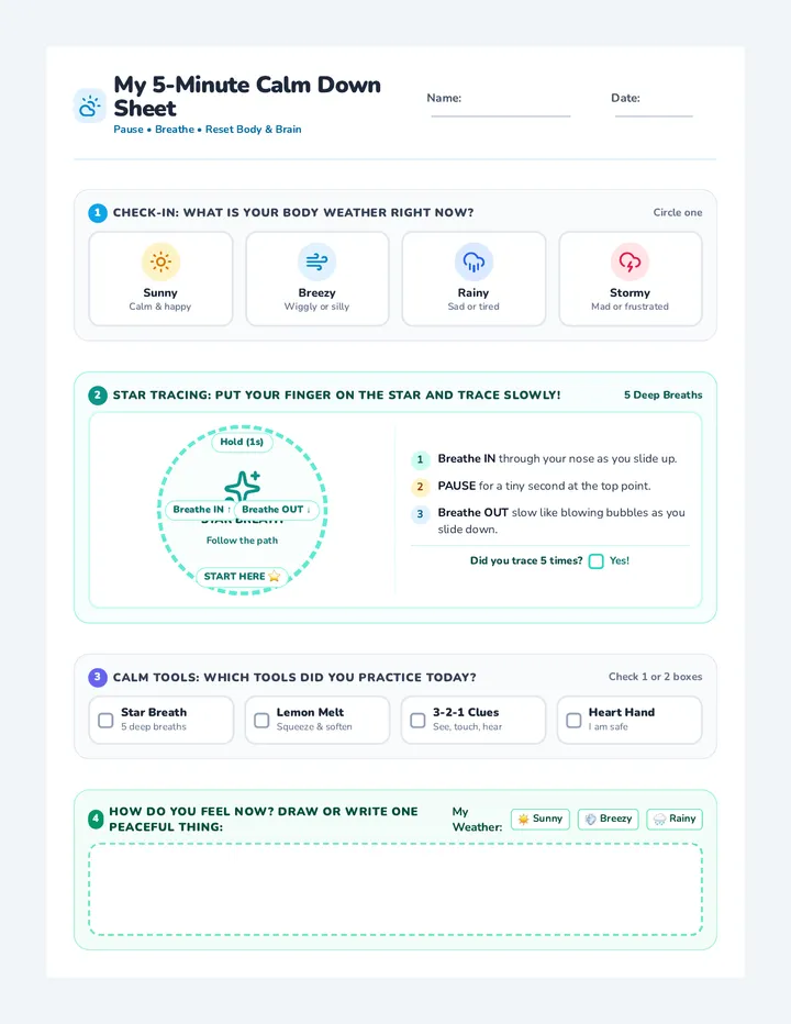 Calm Corner Reset Sheet