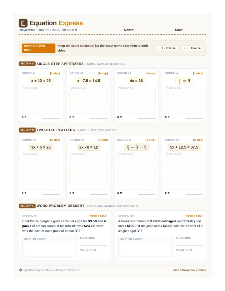 Equation Express Homework Worksheet