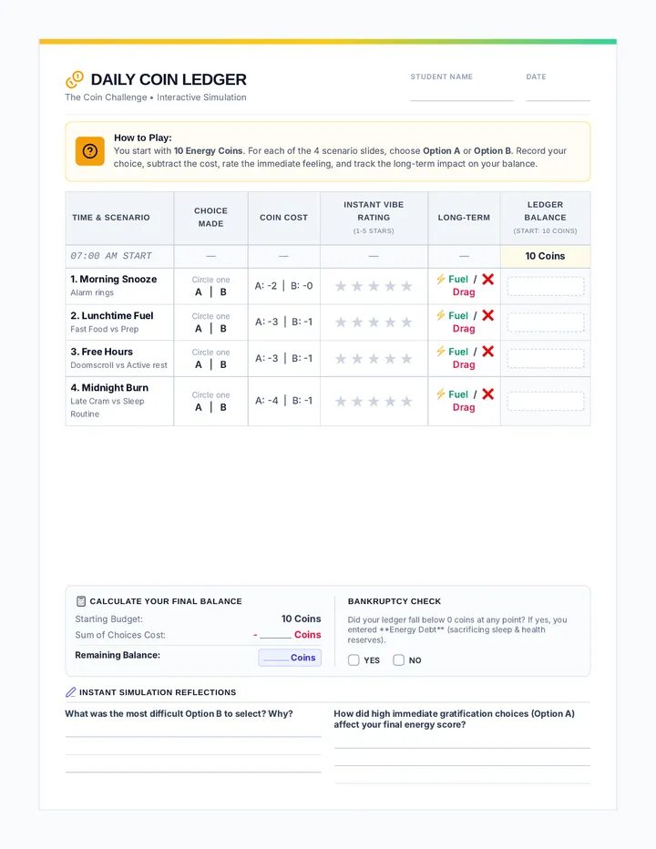 Daily Coin Ledger Worksheet