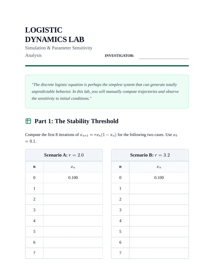 Logistic Dynamics Activity