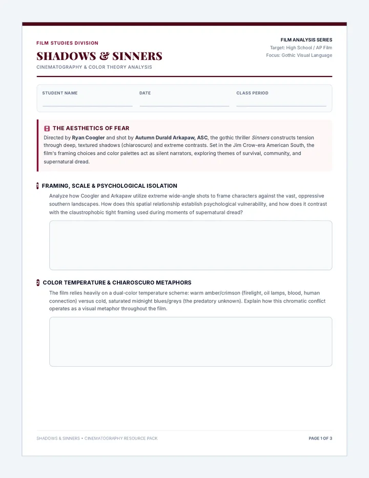 Shadows and Sinners Analysis Worksheet