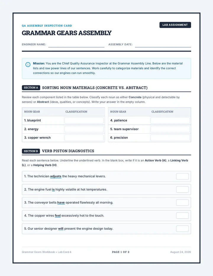Grammar Gears Assembly Worksheet