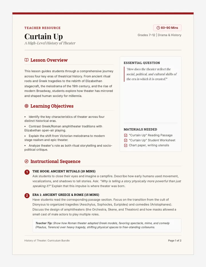 Curtain Up Lesson Plan