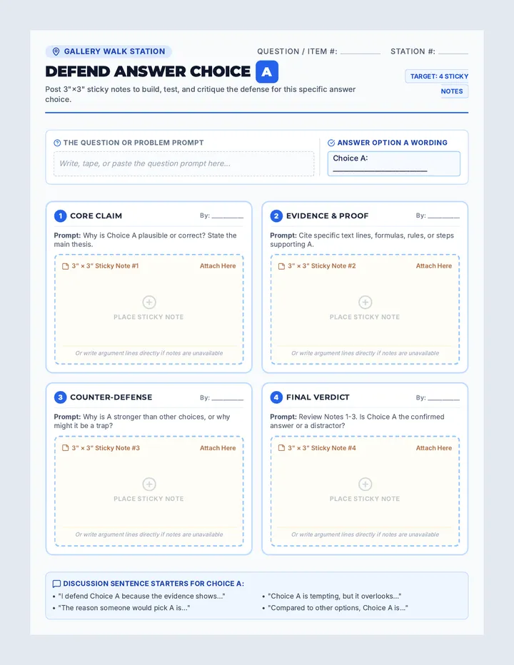 Answer Defense Gallery Walk Template