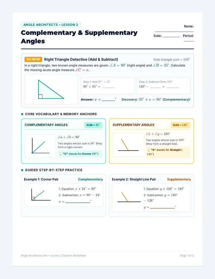 Angle Pairs Worksheet