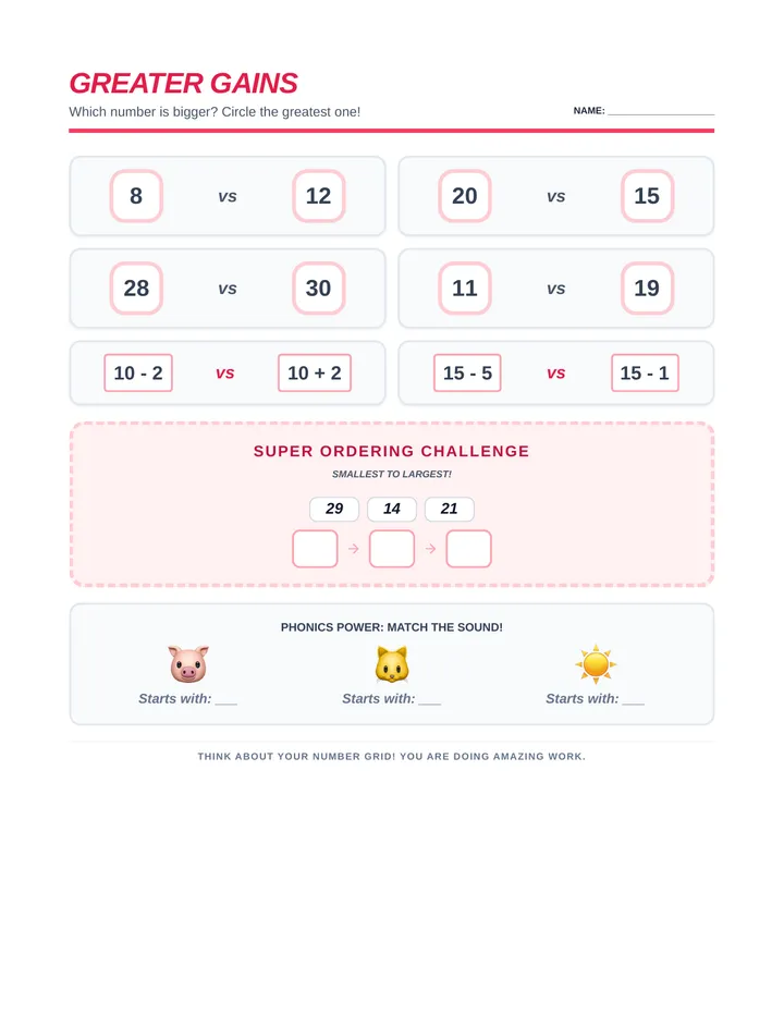 Greater Gains Comparison Worksheet