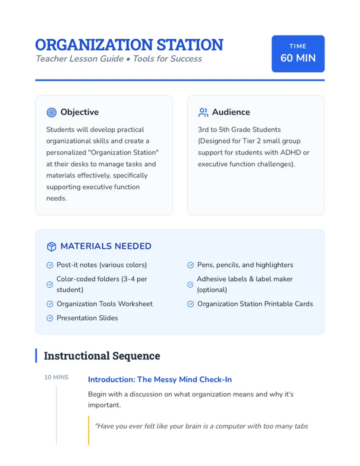 Organization Station Lesson Plan