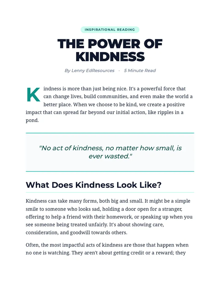 The Power of Kindness Reading