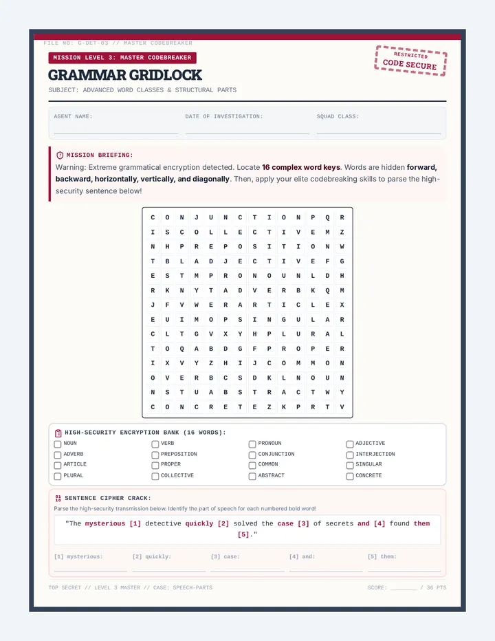 Grammar Gridlock Master Worksheet
