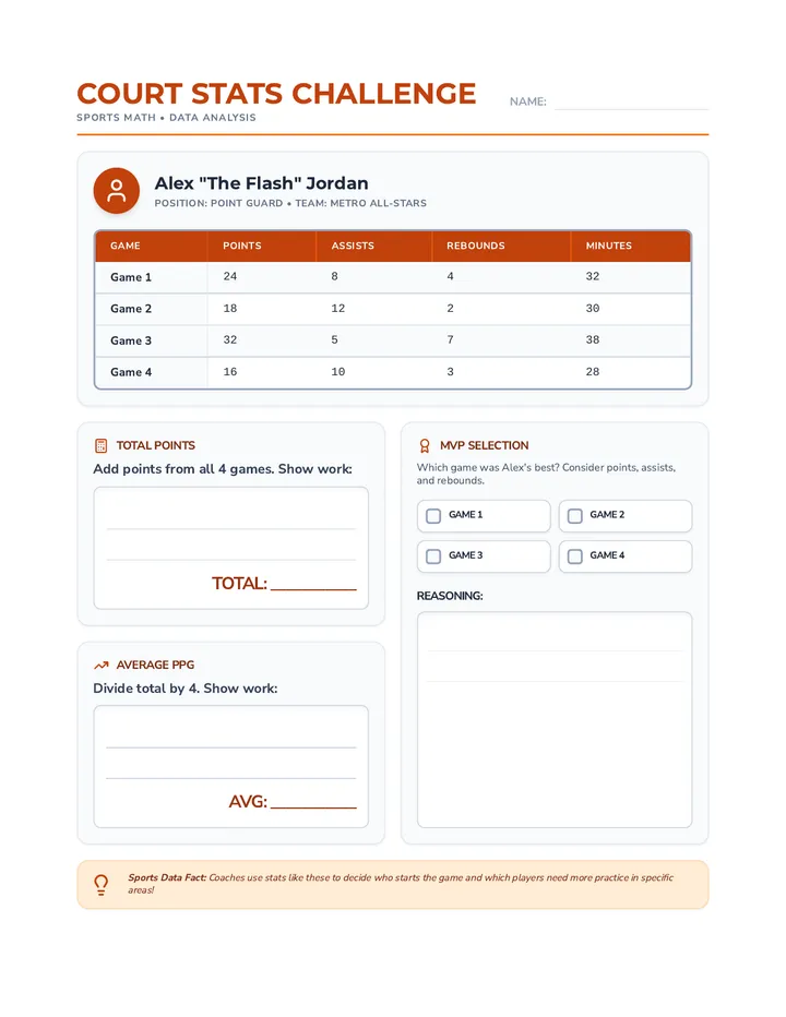 Court Stats Challenge Worksheet