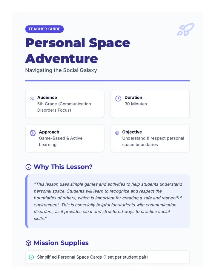 Personal Space Adventure Lesson Plan