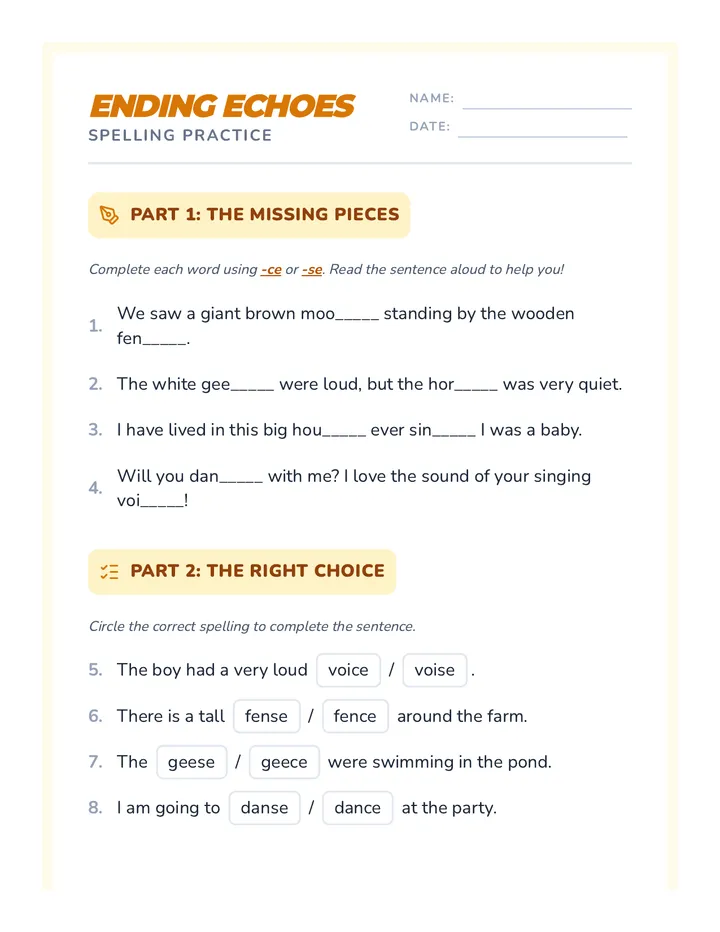 Ending Echoes Worksheet