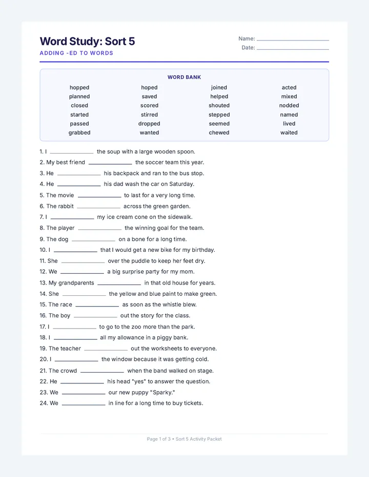 Sort 5 Activity Packet