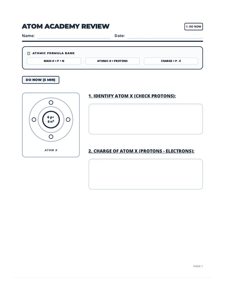 Atom Academy Student Handout Worksheet v2