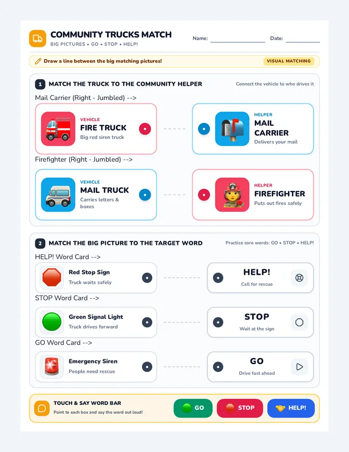 Community Trucks Matching Worksheet