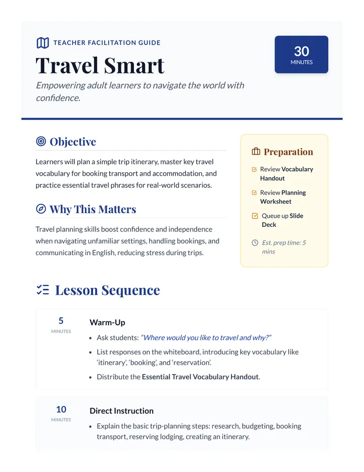 Travel Smart Lesson Plan