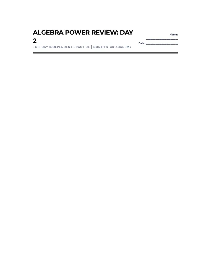 Tuesday Algebra Power Review Worksheet