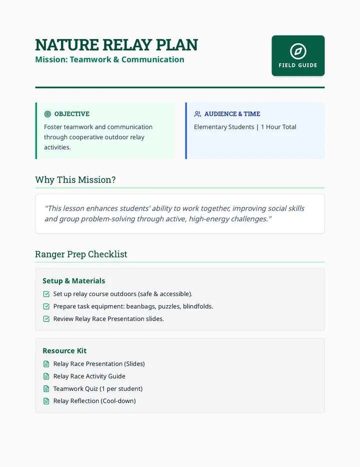 Nature Relay Plan Teacher Guide