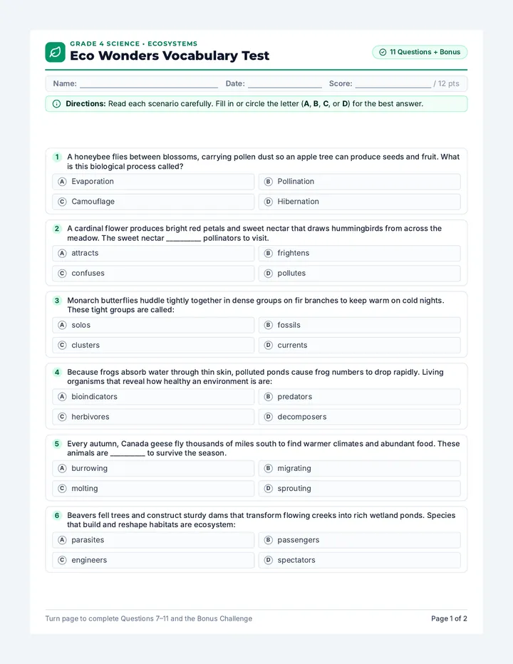 Eco Wonders Vocabulary Test