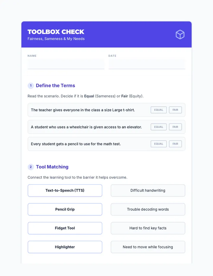 Toolbox Check Worksheet