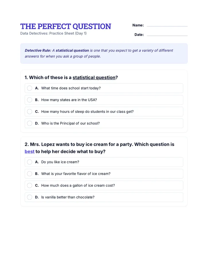 The Perfect Question Practice Sheet