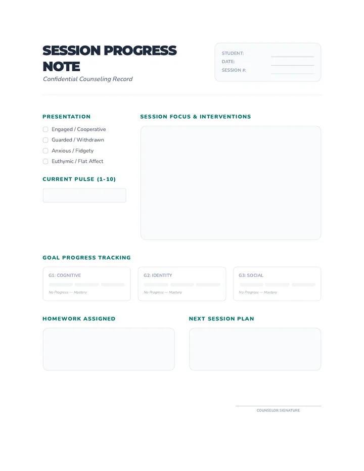 Session Progress Notes Log