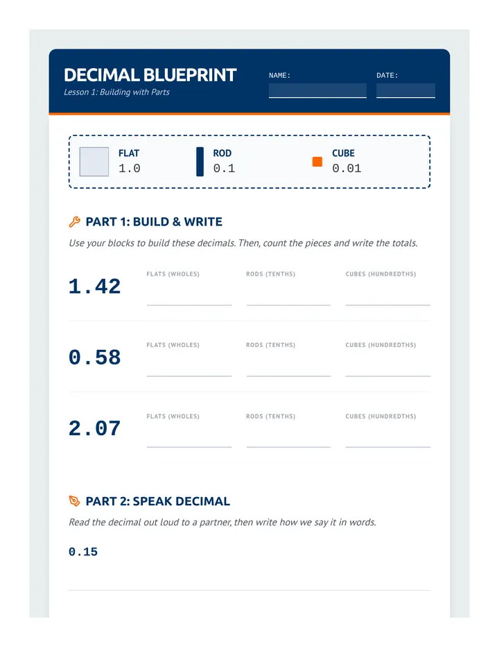 Decimal Building Worksheet