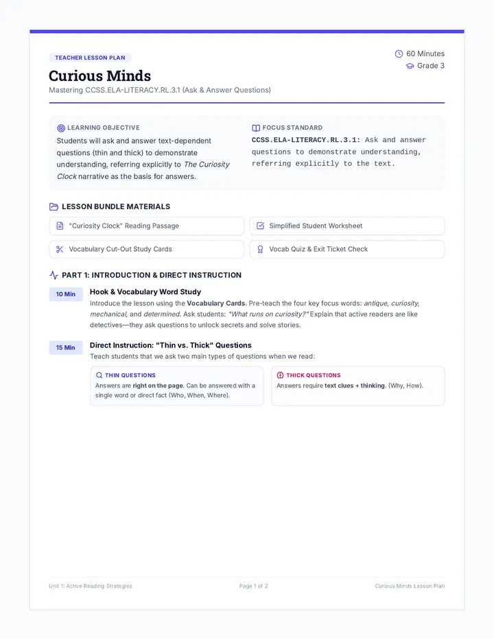 Curious Minds Lesson Plan