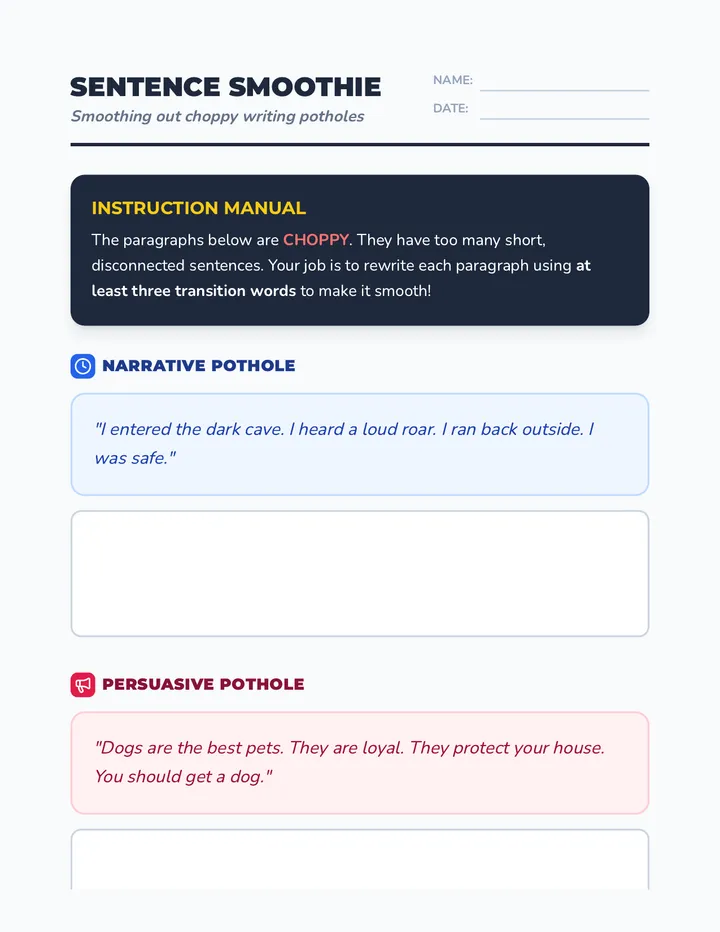 Sentence Smoothie Worksheet