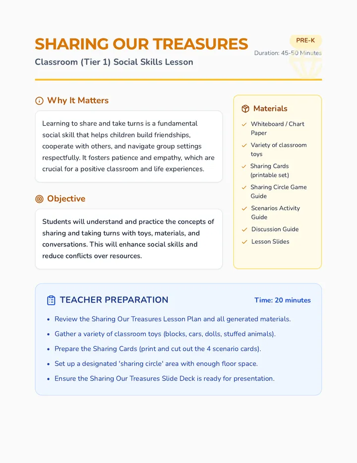 Sharing Treasures Lesson Plan