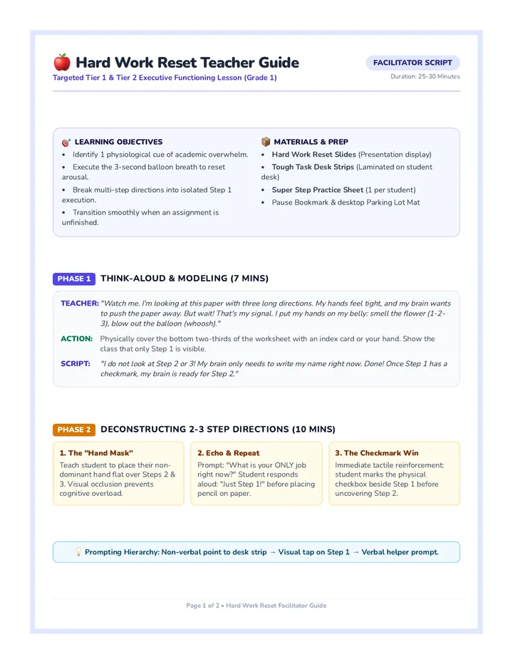 Hard Work Teacher Guide