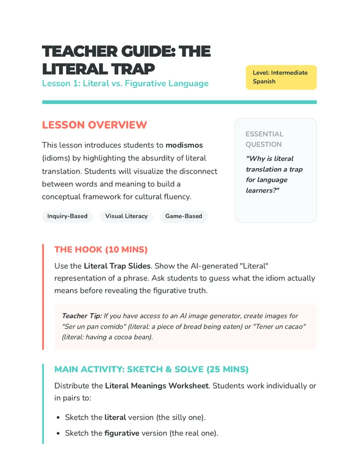 Idiom Intro Teacher Guide