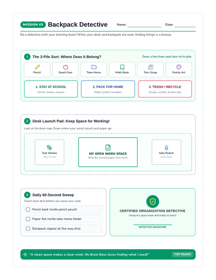 Backpack Detective Worksheet