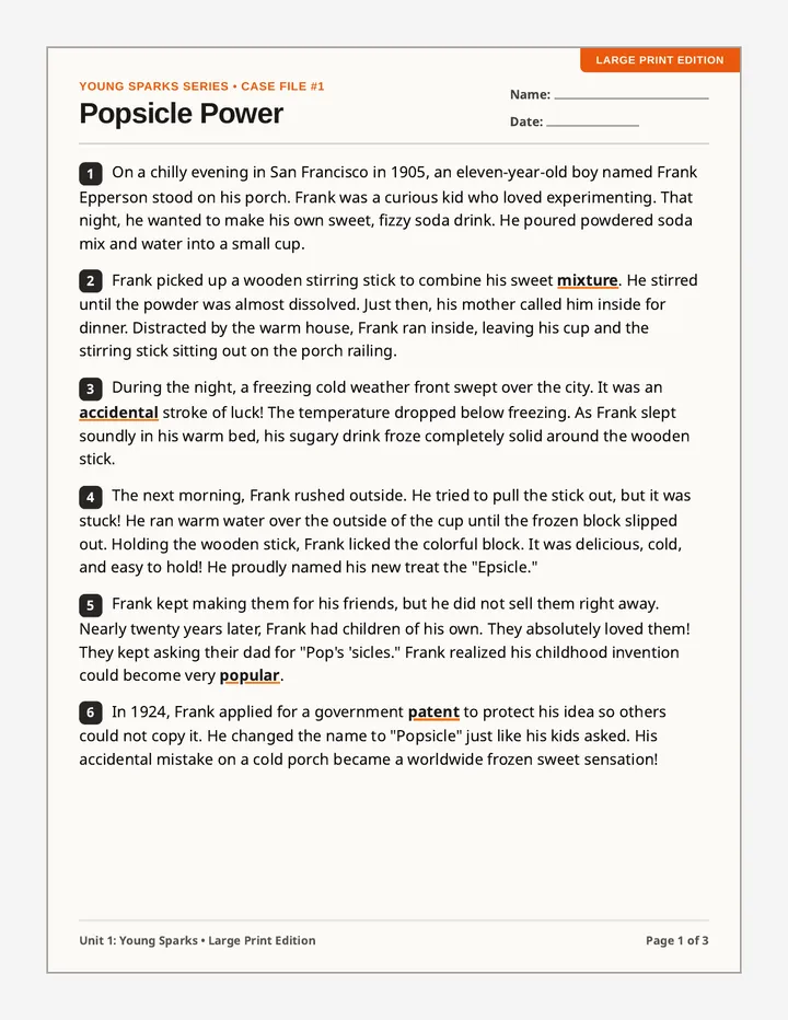 Popsicle Power Worksheet