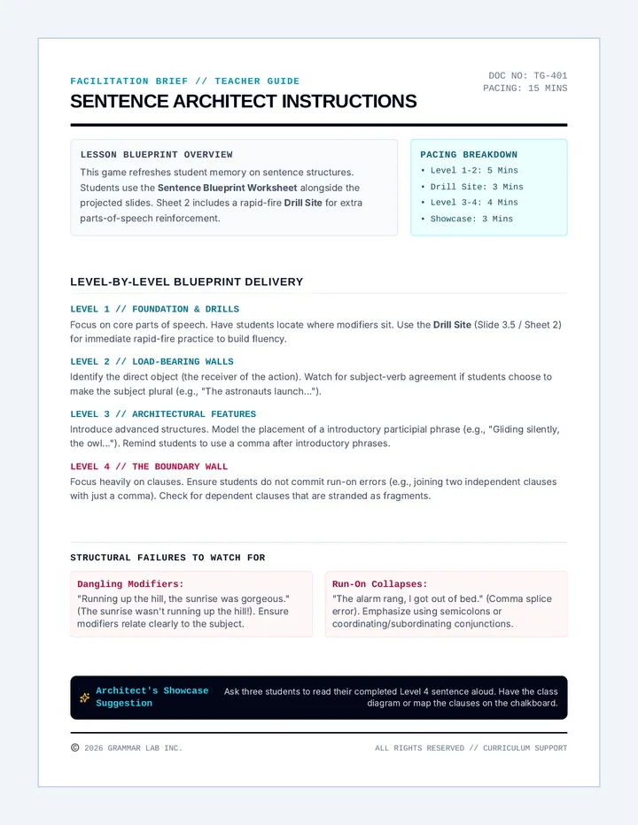 Sentence Architect Teacher Guide