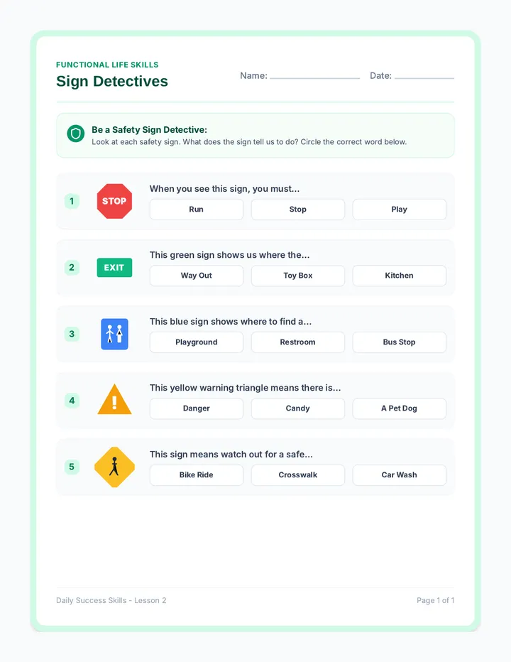 Sign Detectives Worksheet