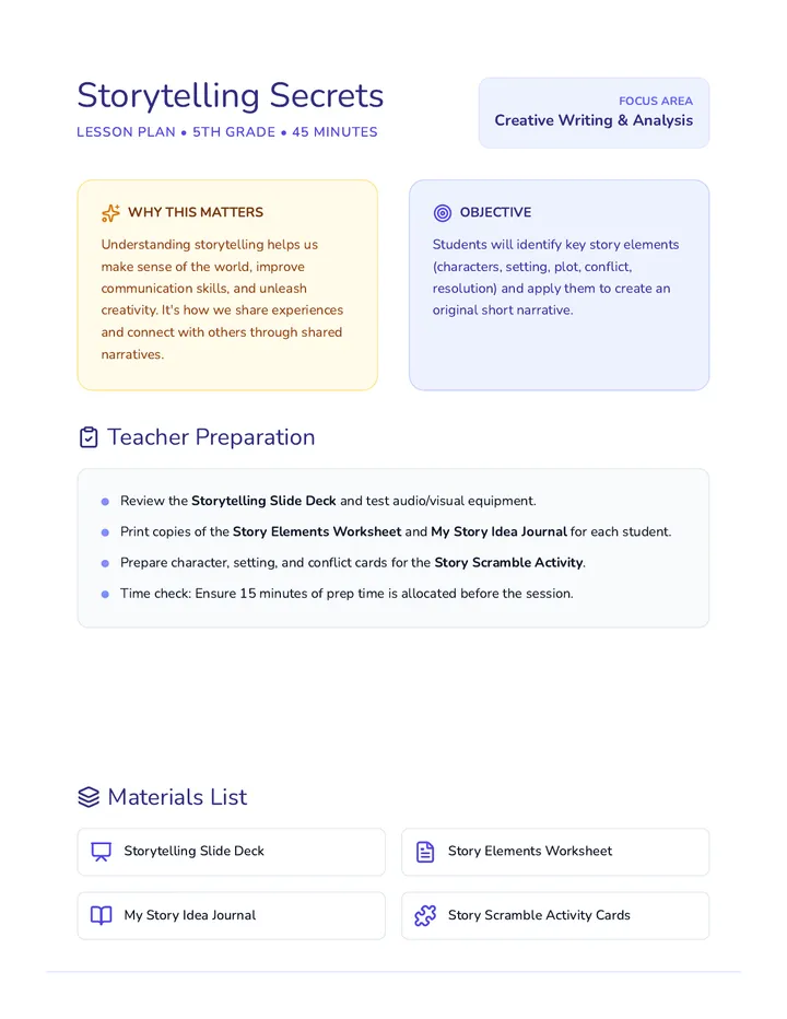 Storytelling Secrets Lesson Plan
