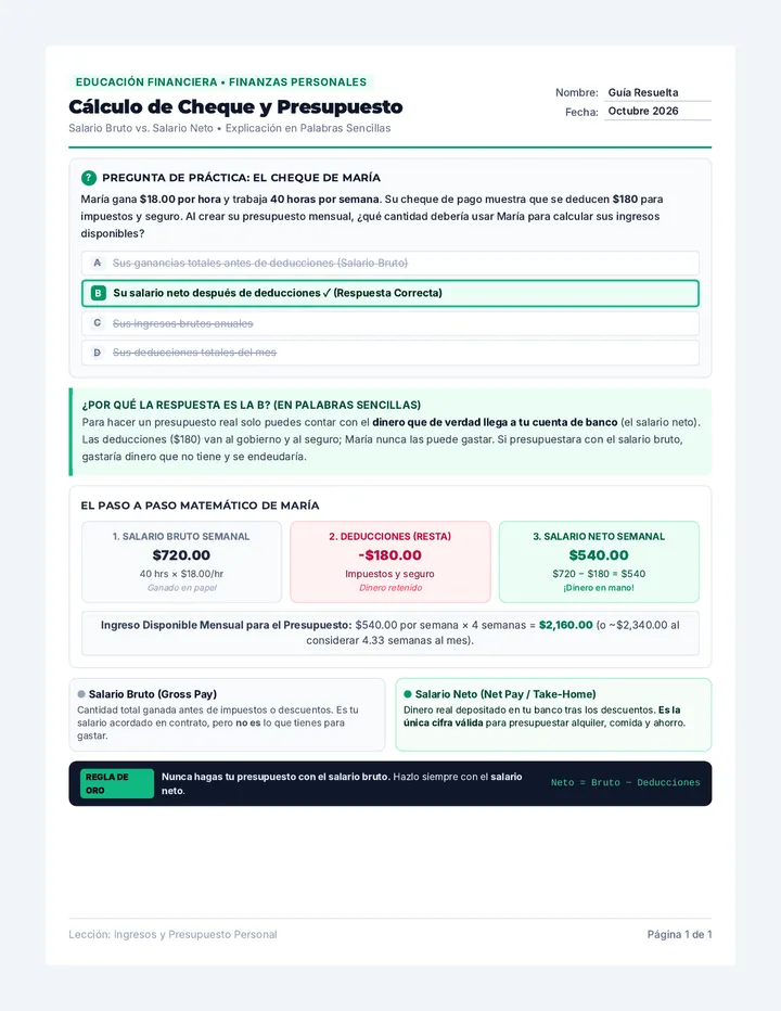 Paycheck Budgeting Practice Sheet