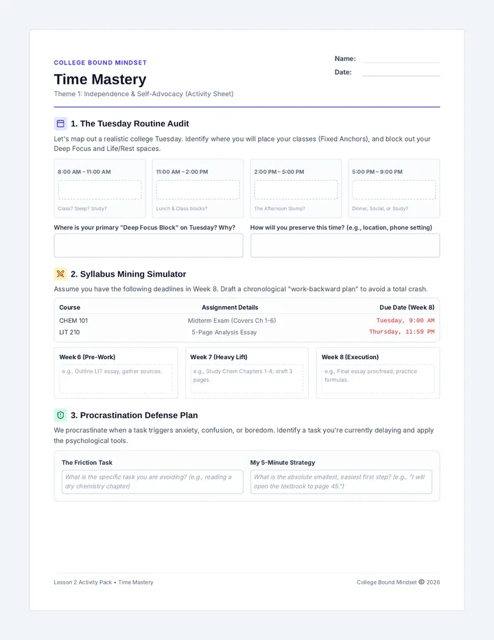 Time Mastery Activity Sheet