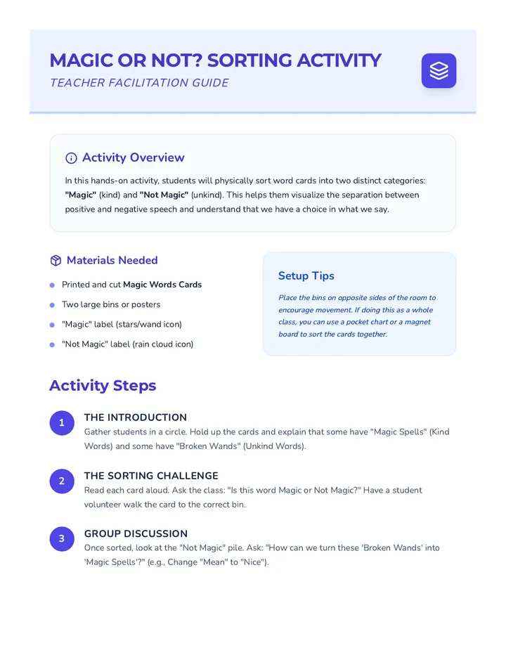 Magic or Not Sorting Activity Guide