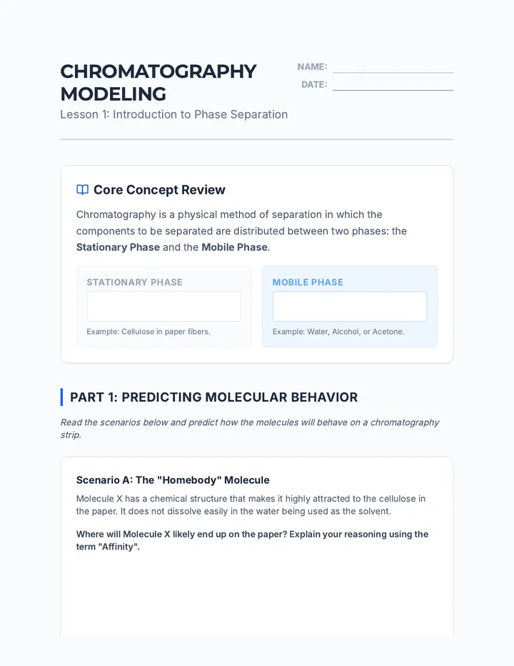Chromatography Modeling Worksheet
