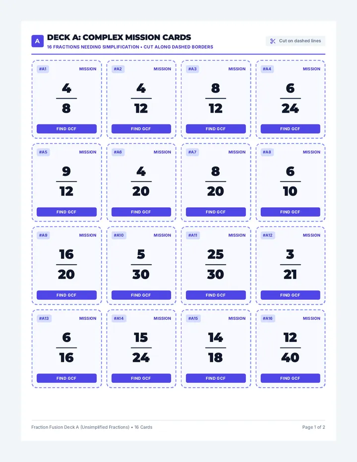 Fraction Fusion Card Deck