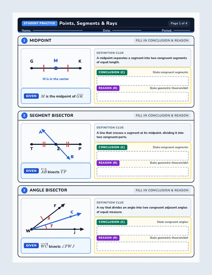 Geometry Proof Deductions Worksheet