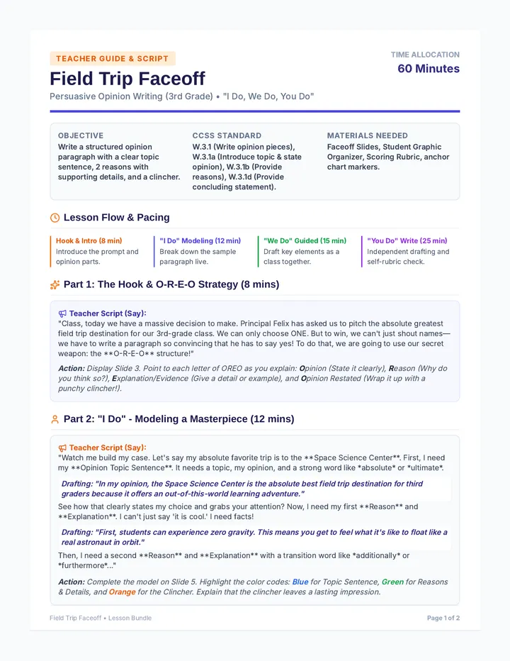 Field Trip Faceoff Script