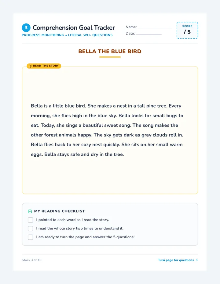 Bird Comprehension Sheet