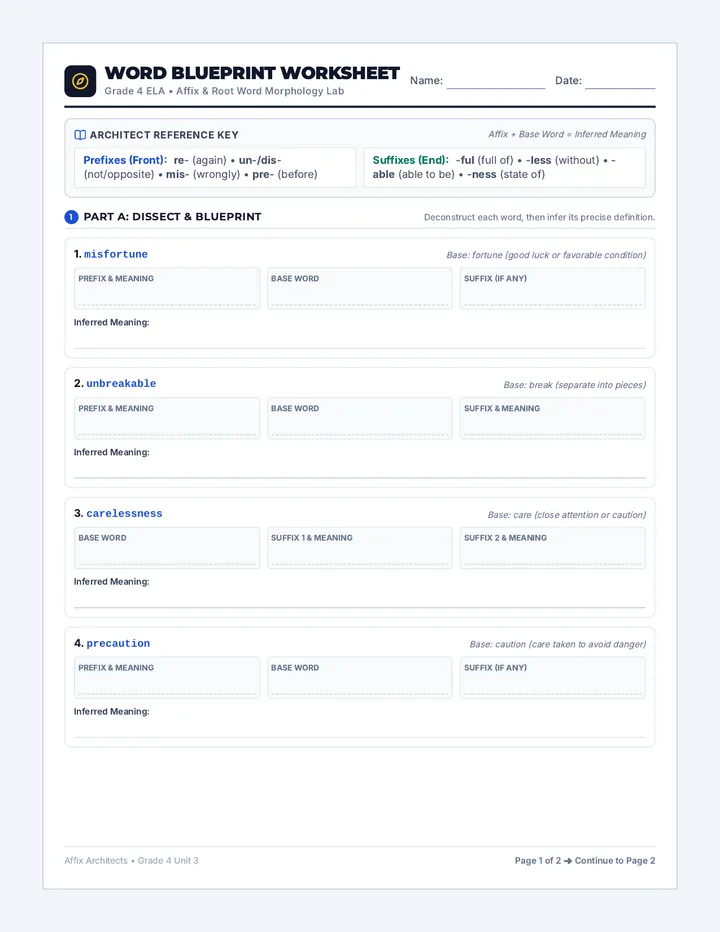 Word Blueprint Worksheet